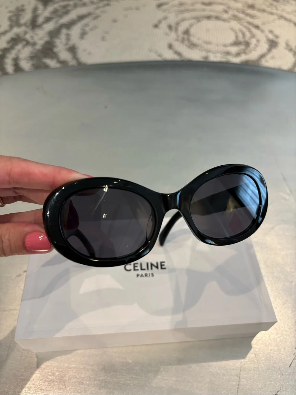 Celine Eyewear Triomphe 01 Oval Sunglasses Black With Gold Logo Unisex